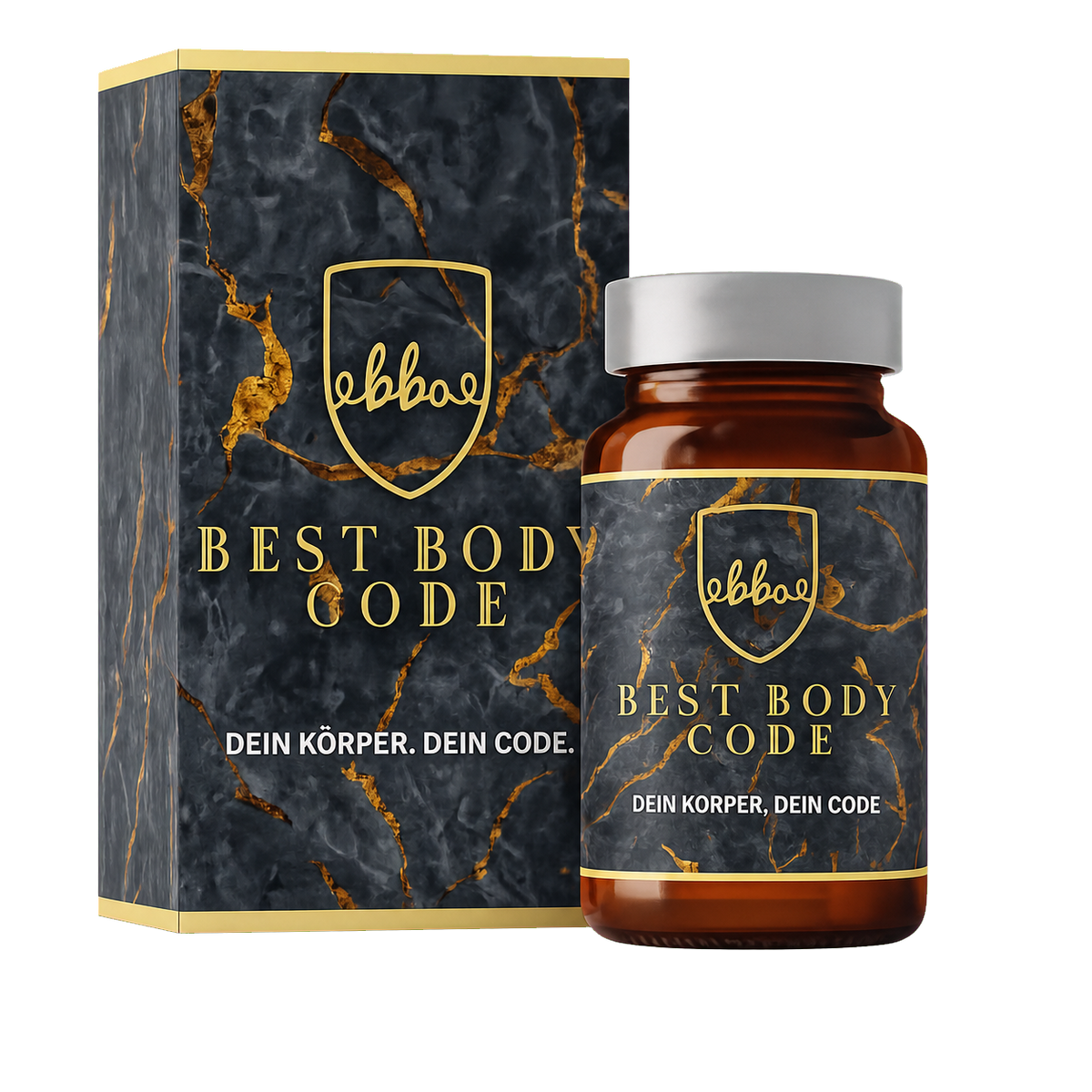 BEST BODY CODE All-in-One Kapseln – freigestellte Produktverpackung und Flasche