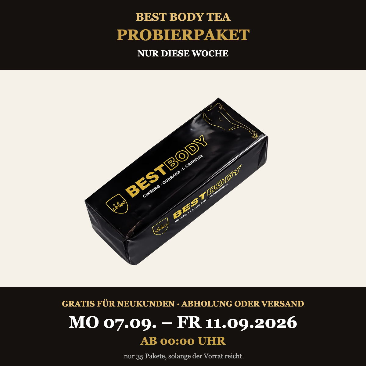 BEST BODY TEA Probierpaket – Mo 07.09. bis Fr 11.09.2026, gratis für Neukunden, Abholung oder Versand (Bild nicht das Originalprodukt)